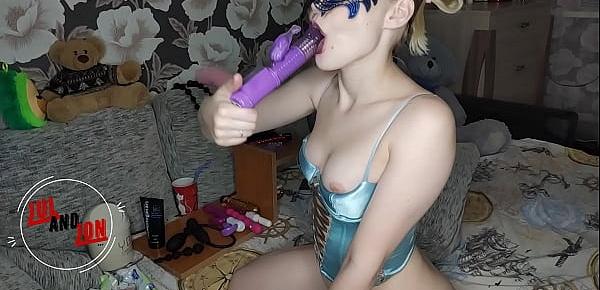  Deepthroat with huge dildo and amazing girl orgasm.